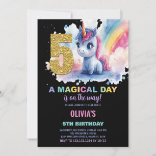 5th Birthday Unicorn Birthday Invitations