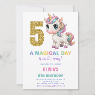 5th Birthday Unicorn Birthday Invitations