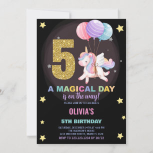 5th Birthday Unicorn Birthday Invitations