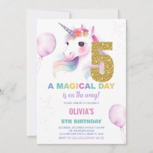 5th Birthday Unicorn Birthday Invitations