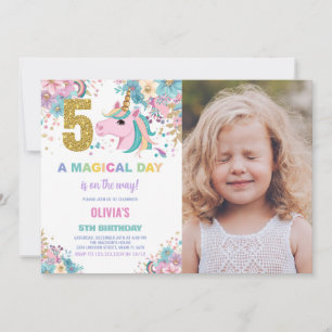 5th Birthday Unicorn Birthday Invitations photo