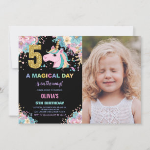 5th Birthday Unicorn Birthday Invitations photo