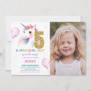 5th Birthday Unicorn Birthday Invitations photo