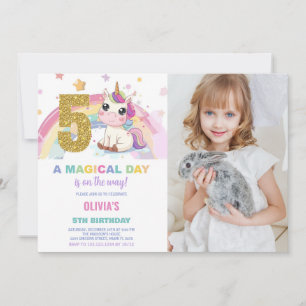 5th Birthday Unicorn Birthday Invitations photo