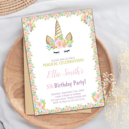 5th Birthday Unicorn Invitations