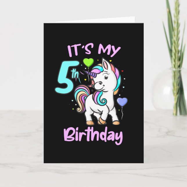 5th Birthday Unicorn Kids Gifts For Girls Card (Front)