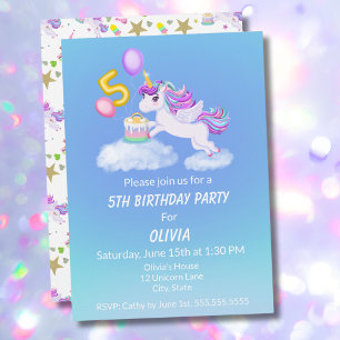 5th Birthday Unicorn With Cake Invitation
