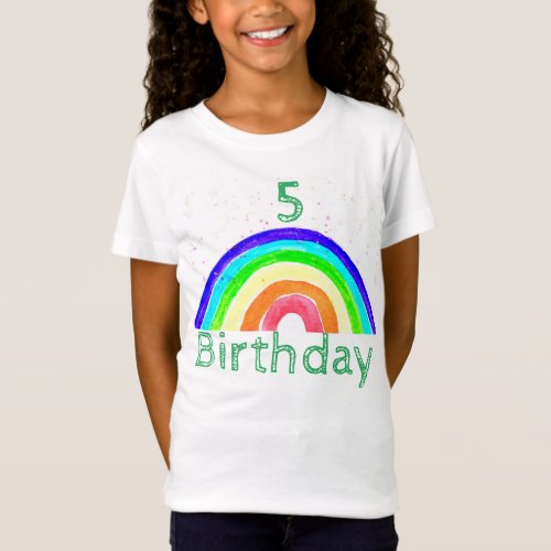 5th Birthday Watercolor rainbow colorful girly T_Shirt