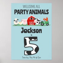 5th Birthday Welcome Party Animals Farm Poster