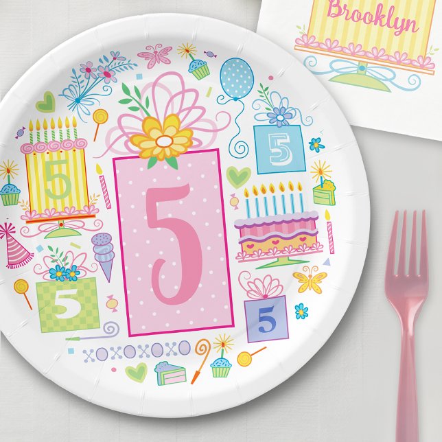 5th Birthday whimsical Cake Cupcake Present  Paper Plates (Creator Uploaded)