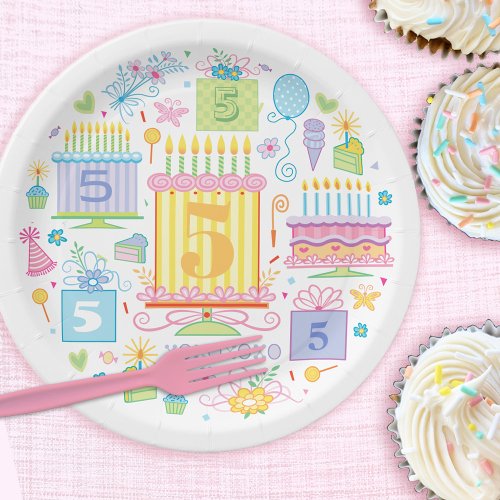 5th Birthday Whimsical Girly Paper Plates