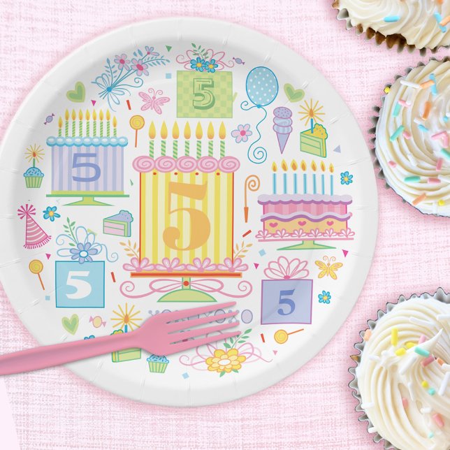 5th Birthday Whimsical Girly Paper Plates (Creator Uploaded)