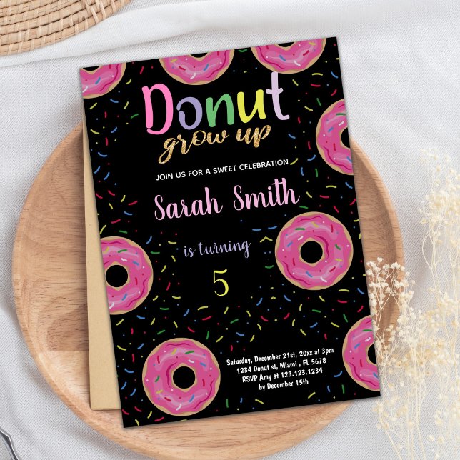 5th Black Pink Donut Birthday Invitations (5th Black Pink Donut Birthday Invitations)