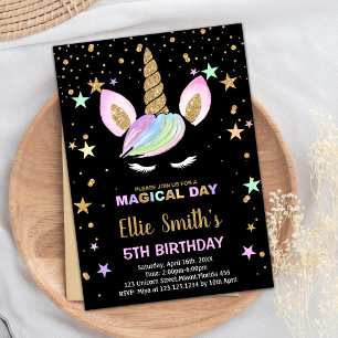 5th Black Unicorn Birthday Invitations