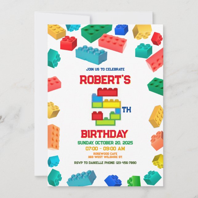5th Blocks Invitation, Building Blocks Birthday   Invitation (Front)
