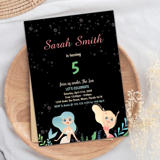 5th Blond Mermaid Birthday Invitations (5th Blond Mermaid Birthday Invitations)