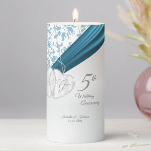5th Blue Wedding Anniversary Design 2 Pillar Candle