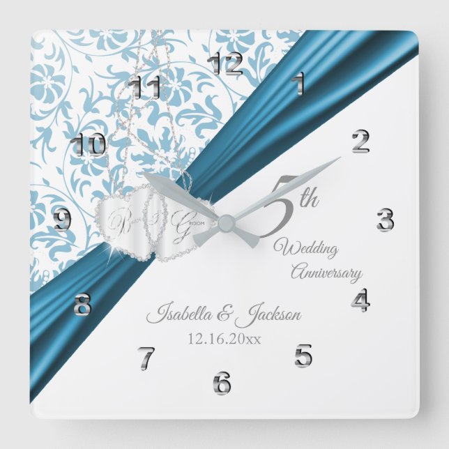 5th Blue Wedding Anniversary Keepsake Square Wall Clock (Front)