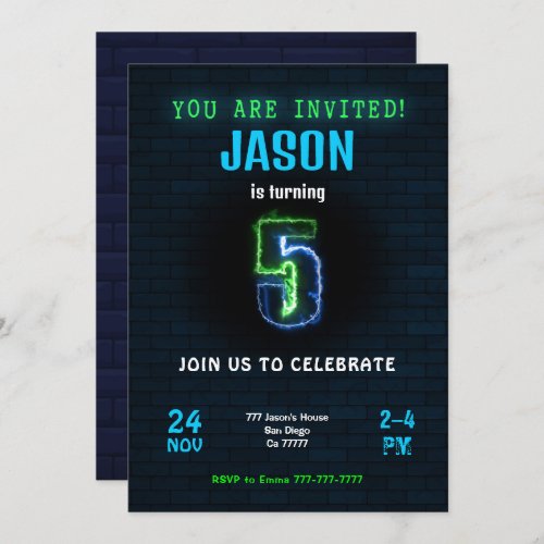 5th Boy Birthday Invitation