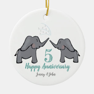 5th bronze elephant wedding anniversary ceramic ornament