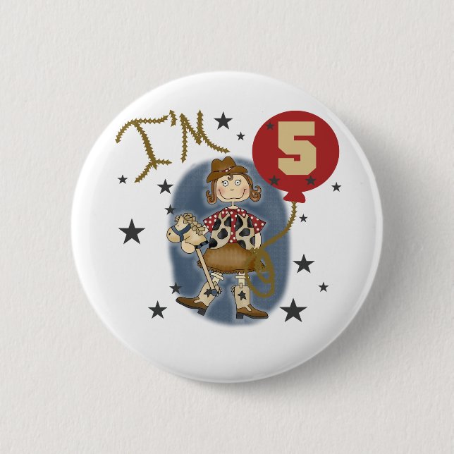 5th Cowgirl Birthday Tshirts and Gifts Button (Front)