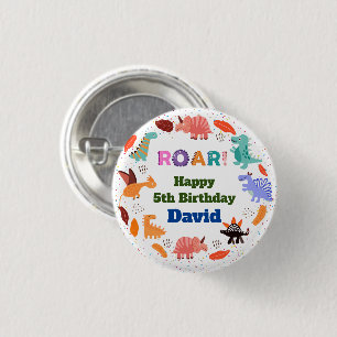 5th Dinosaurs birthday party gift Button