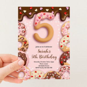 5th Donut Birthday Girls Invitation