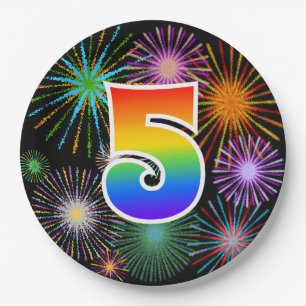5th Event - Fun, Colorful, Bold, Rainbow 5 Paper Plates