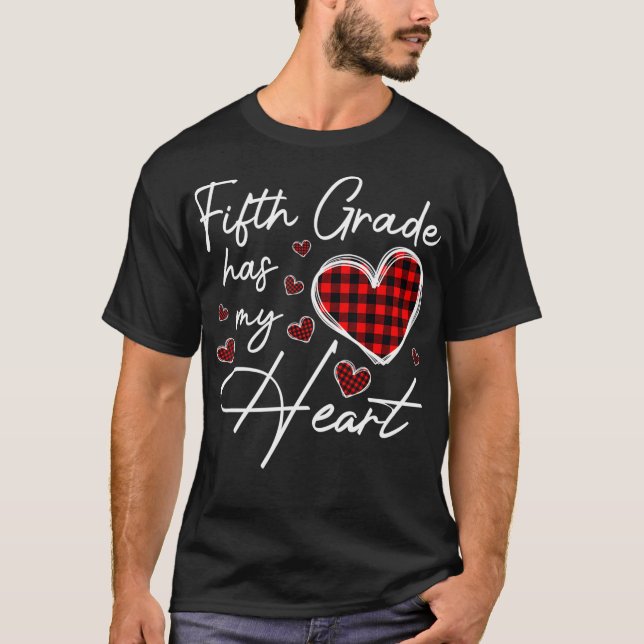 5th Fifth Grade Has My Heart Plaid Teacher Valenti T-Shirt (Front)