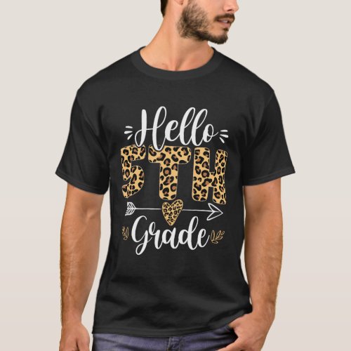 5th Fifth Grade Leopard Teacher Back To School Gir T_Shirt