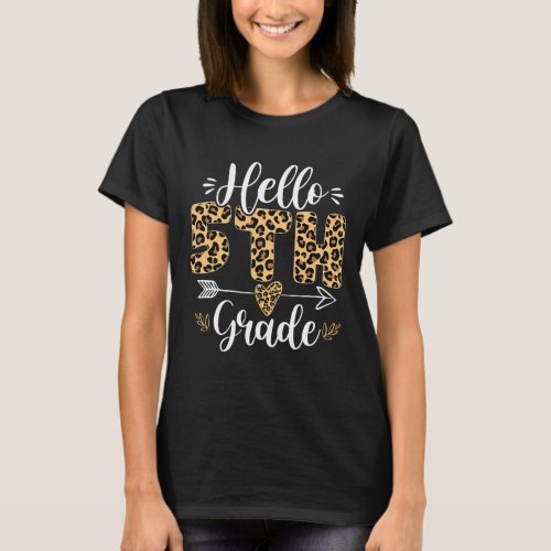 5th Fifth Grade Leopard Teacher Back To School Gir T_Shirt