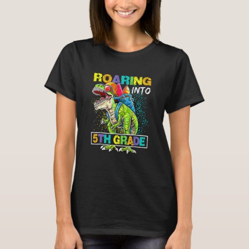 5th Grade Back To School Boys Dinosaur Rex Roaring T_Shirt