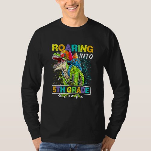 5th Grade Back To School Boys Dinosaur Rex Roaring T_Shirt