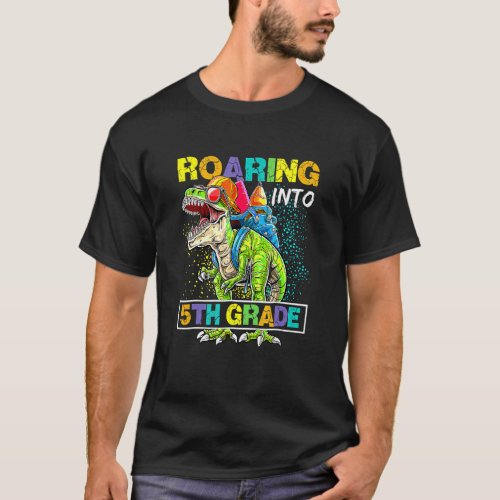 5th Grade Back To School Boys Dinosaur Rex Roaring T_Shirt