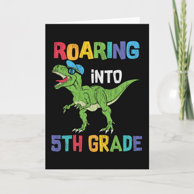 5th Grade Dinosaur First Day School Student Gift Card (Front)
