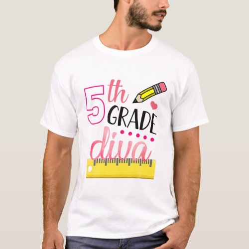 5Th Grade Diva Cute First Day Of School Kids Girls T_Shirt