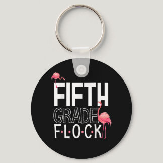 5th Grade Flock Pink Flamingo Squad Teacher Kid Fi Keychain