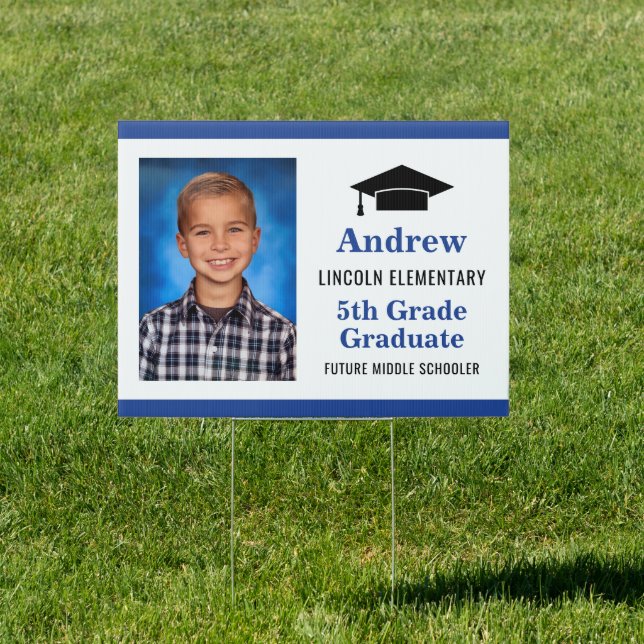 5th Grade Graduate Blue Custom Photo Graduation Sign (Insitu)