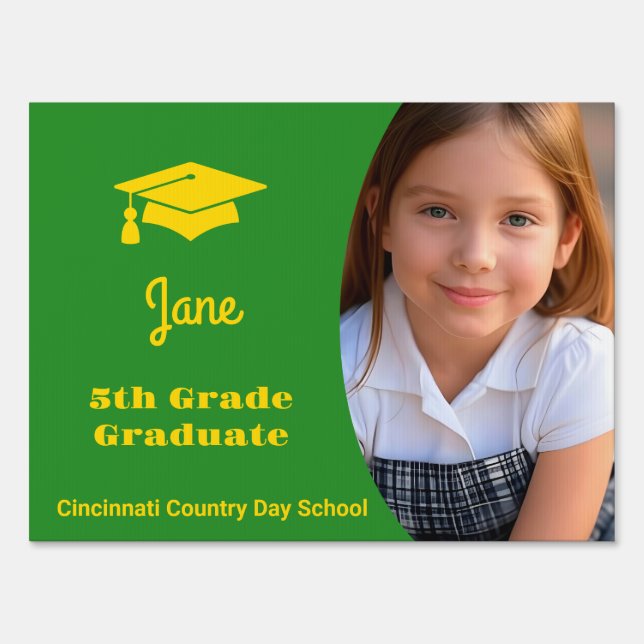 5th Grade Graduation School Green Sign (Front)