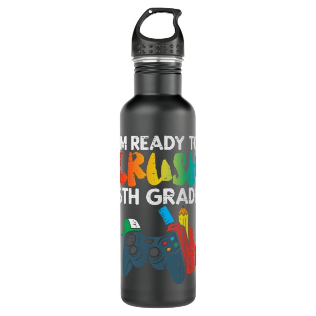5th Grade Level Complete Gamer Class Of 2021 Gradu Stainless Steel Water Bottle (Front)