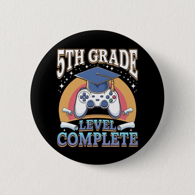 5th Grade Level Complete Graduation Gaming Gamer Button (Front)