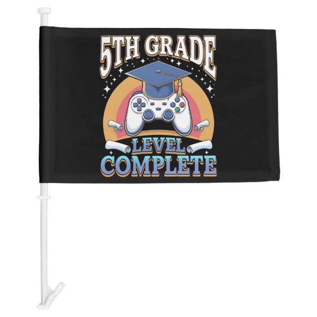 5th Grade Level Complete Graduation Gaming Gamer Car Flag (Front)