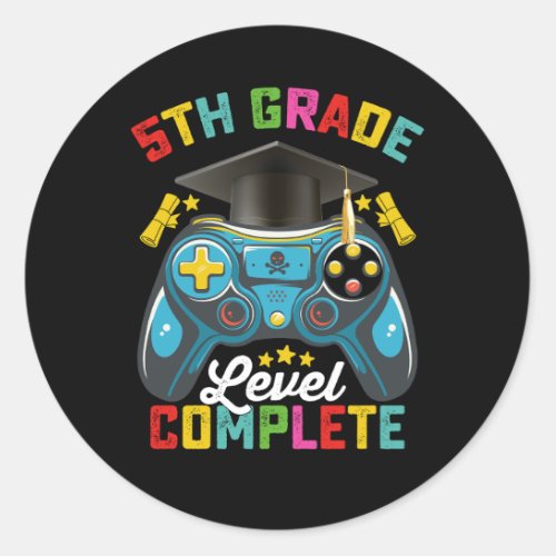 5th Grade Level Complete Graduation Gaming Gamer Classic Round Sticker