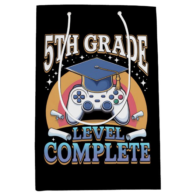 5th Grade Level Complete Graduation Gaming Gamer Medium Gift Bag (Front)