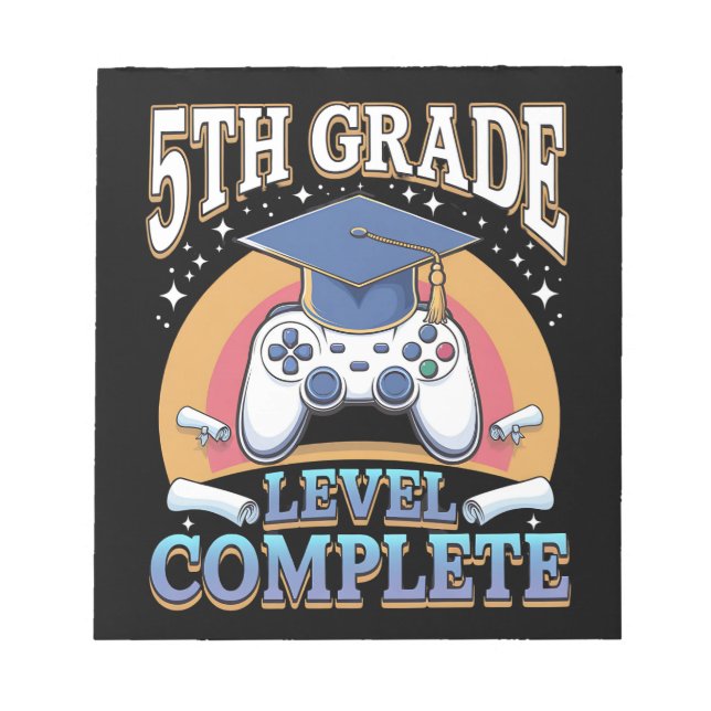 5th Grade Level Complete Graduation Gaming Gamer Notepad (Front)