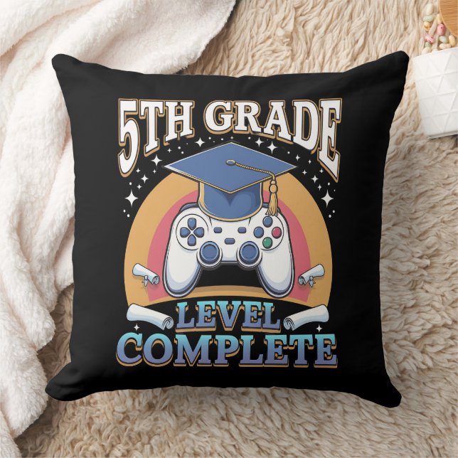 5th Grade Level Complete Graduation Gaming Gamer Throw Pillow (Blanket)
