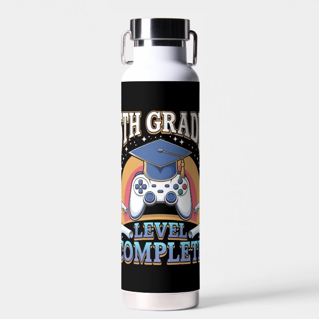 5th Grade Level Complete Graduation Gaming Gamer Water Bottle (Front)
