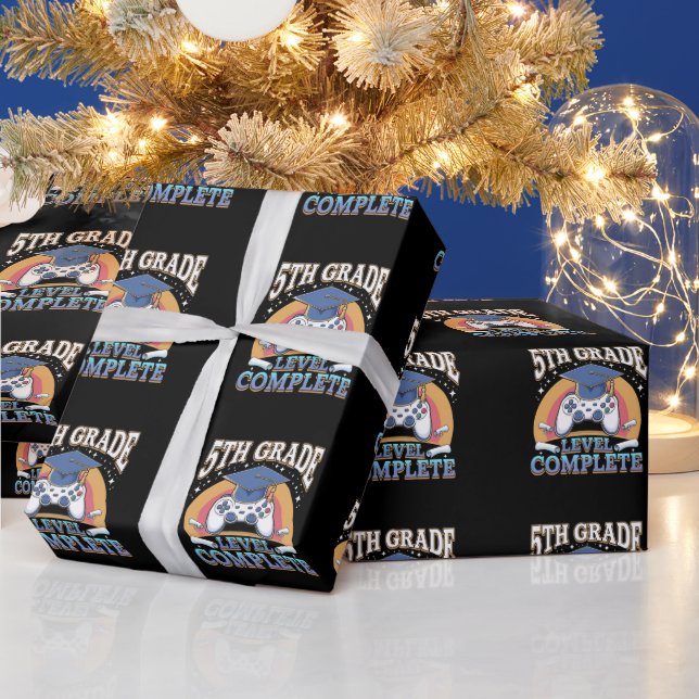 5th Grade Level Complete Graduation Gaming Gamer Wrapping Paper (Holidays)