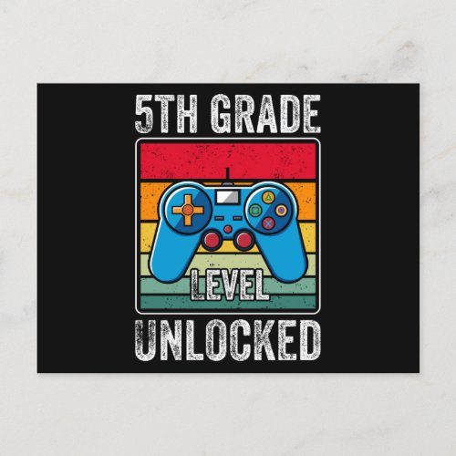 5th Grade Level Unlock Back to School Video Gamer Postcard