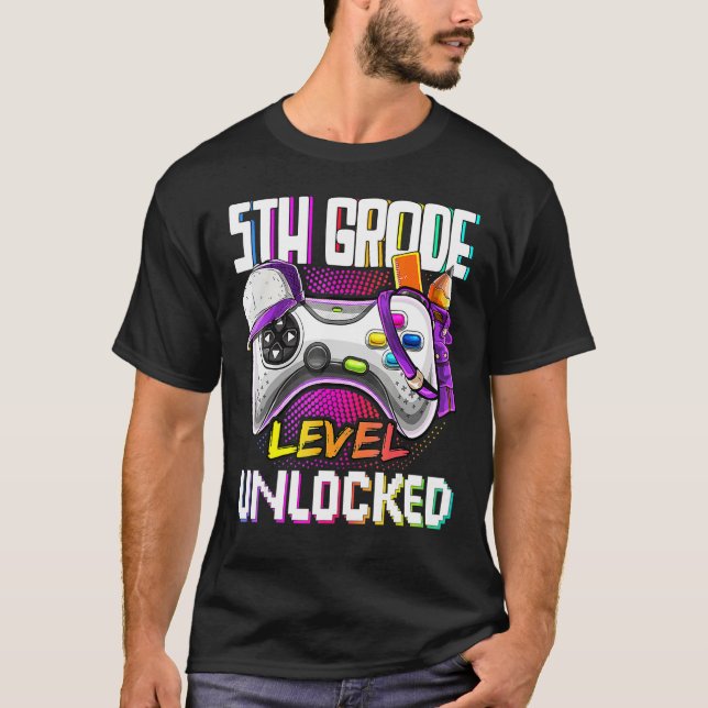 5th Grade Level Unlocked Back To School Video Game T-Shirt (Front)